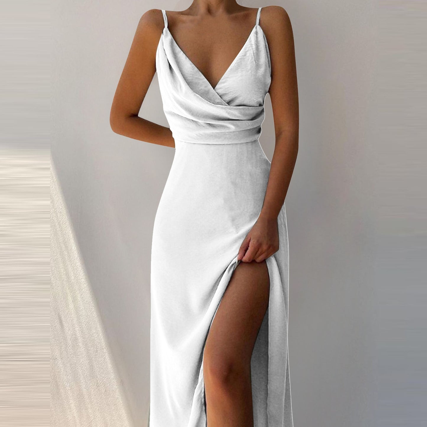 V-neck Slit Sling Dress Summer Fashion Sexy Slim Suspender Dresses For Women Clothing - happyshop365247