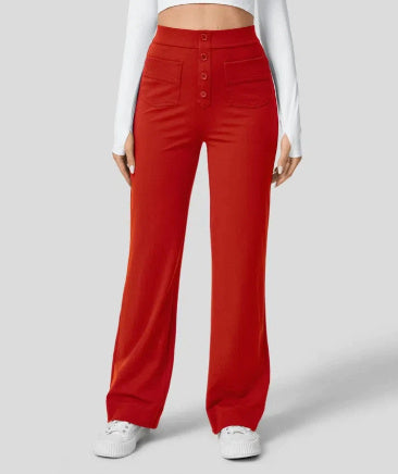 New Fall Women's Clothing High Waist Pocket Wide Leg Button Casual Baggy Straight Trousers Trousers - happyshop365247