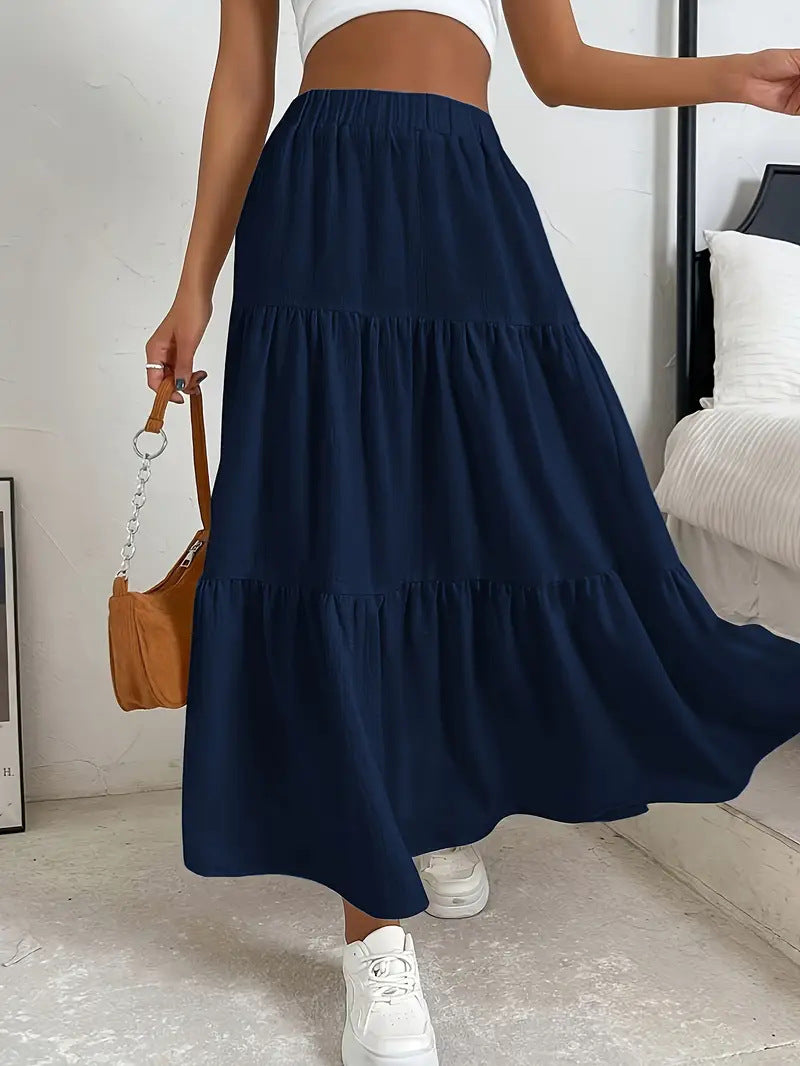 European And American Style Women Summer Bohemian Pleated Layered Long Skirt - happyshop365247