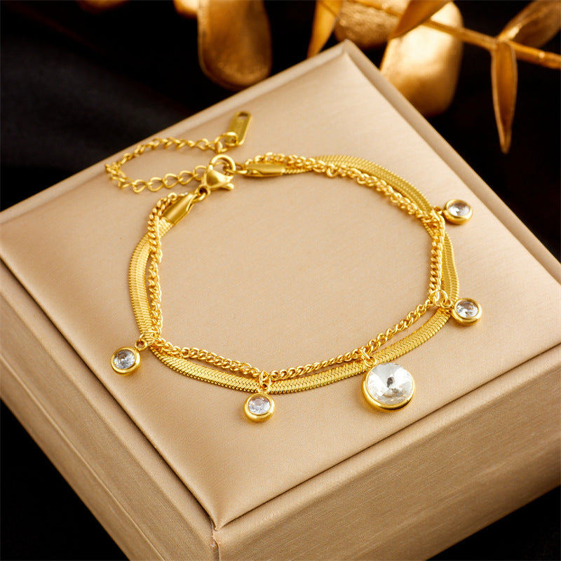 Stainless Steel Gold Plated Punk Fashion Double Layer Bracelet For Women Girl Snake Chain Party Luxury Jewelry - happyshop365247