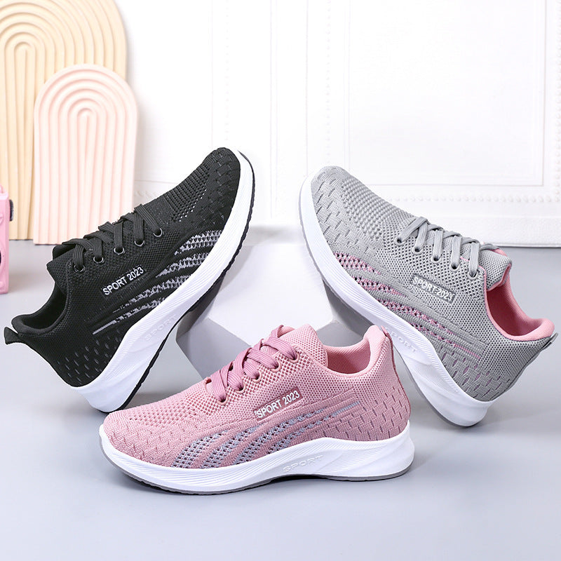 Spring and Autumn flat-bottomed woven mesh shoes for women's casual soft soles and lightweight running shoes - happyshop365247