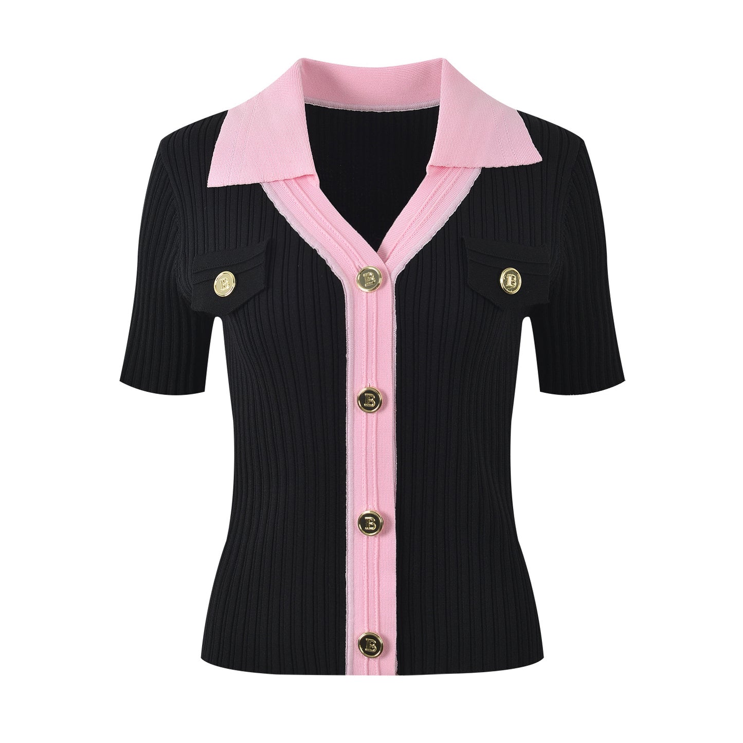 Summer temperament fashion commuting all-match contrast color pollo collar single-breasted thin knitted cardigan top