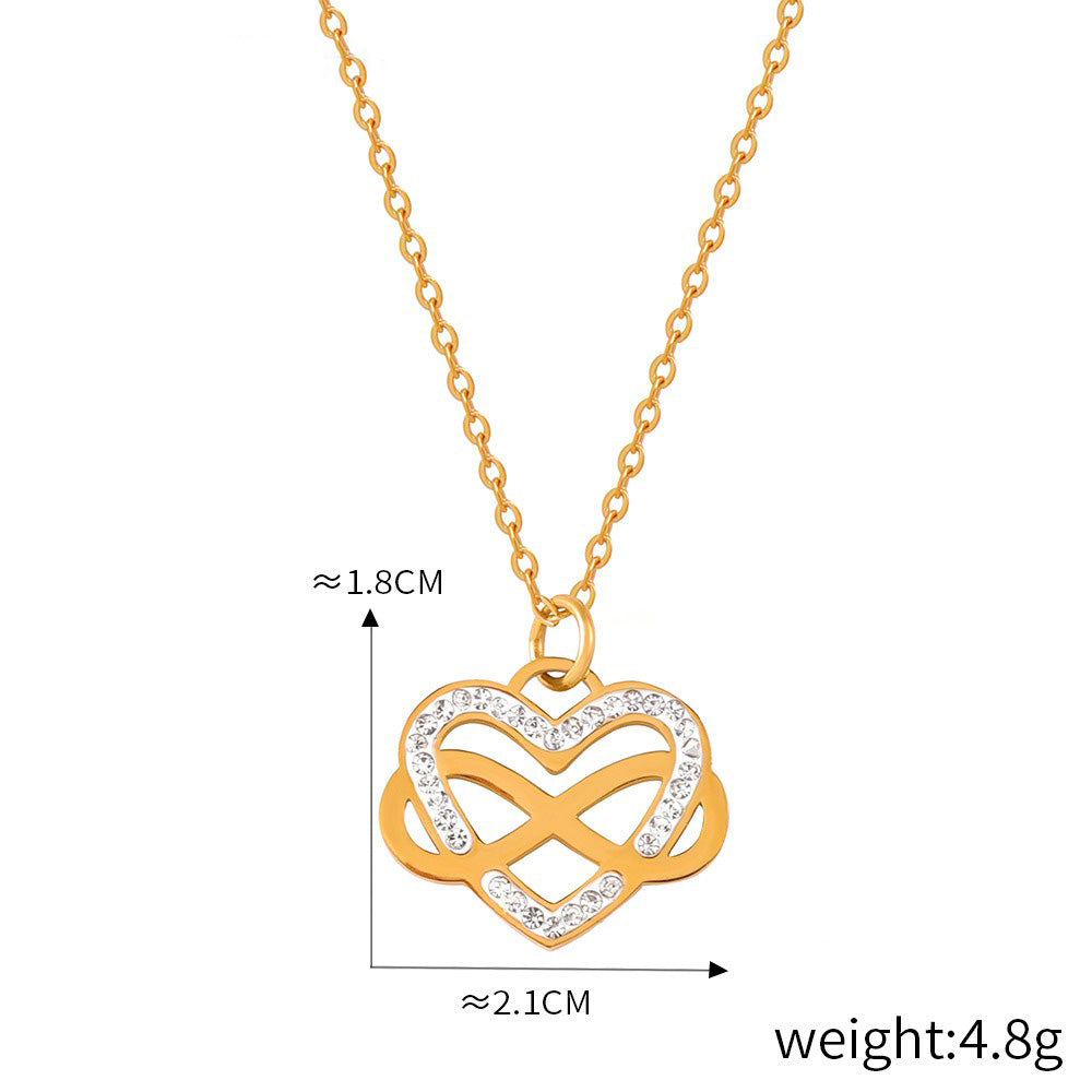 18k gold noble and light luxury bow inlaid with diamonds/heart with winding design earrings and necklace set - happyshop365247
