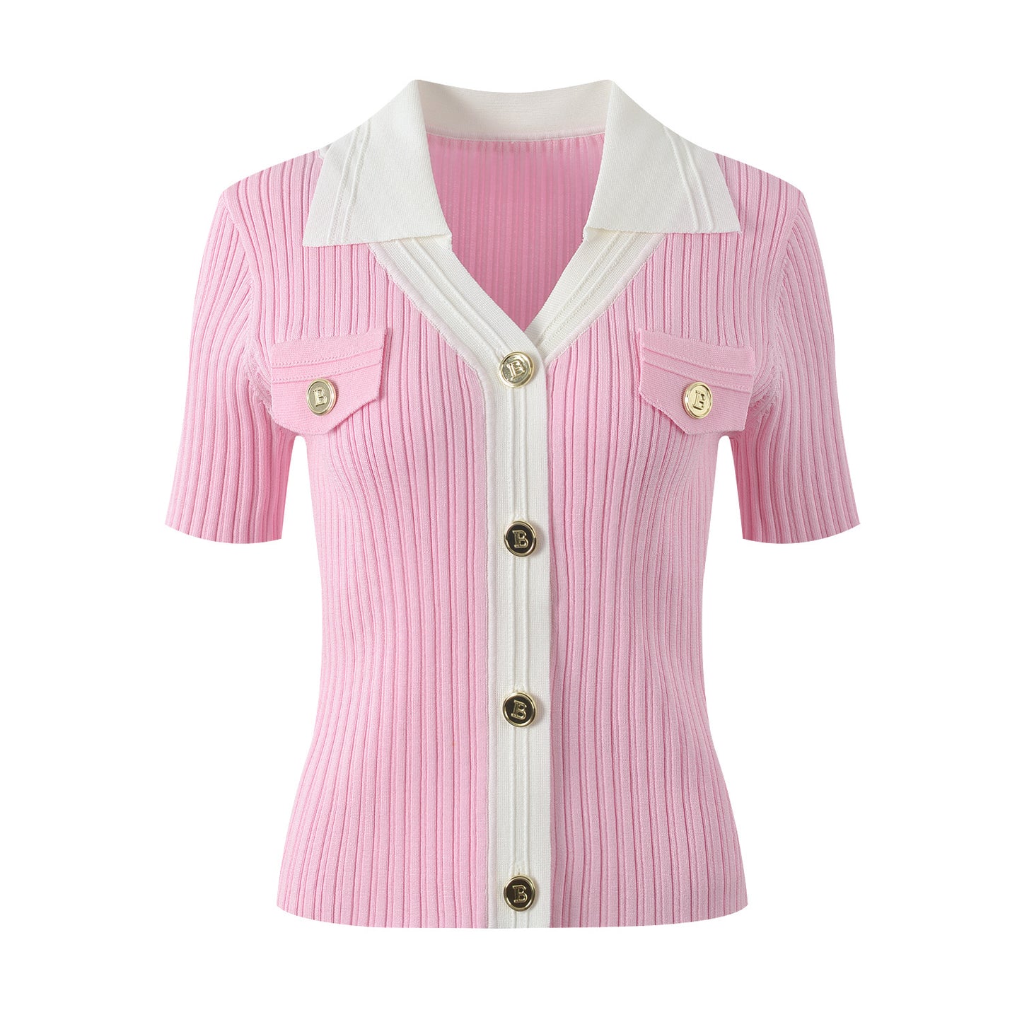 Summer temperament fashion commuting all-match contrast color pollo collar single-breasted thin knitted cardigan top