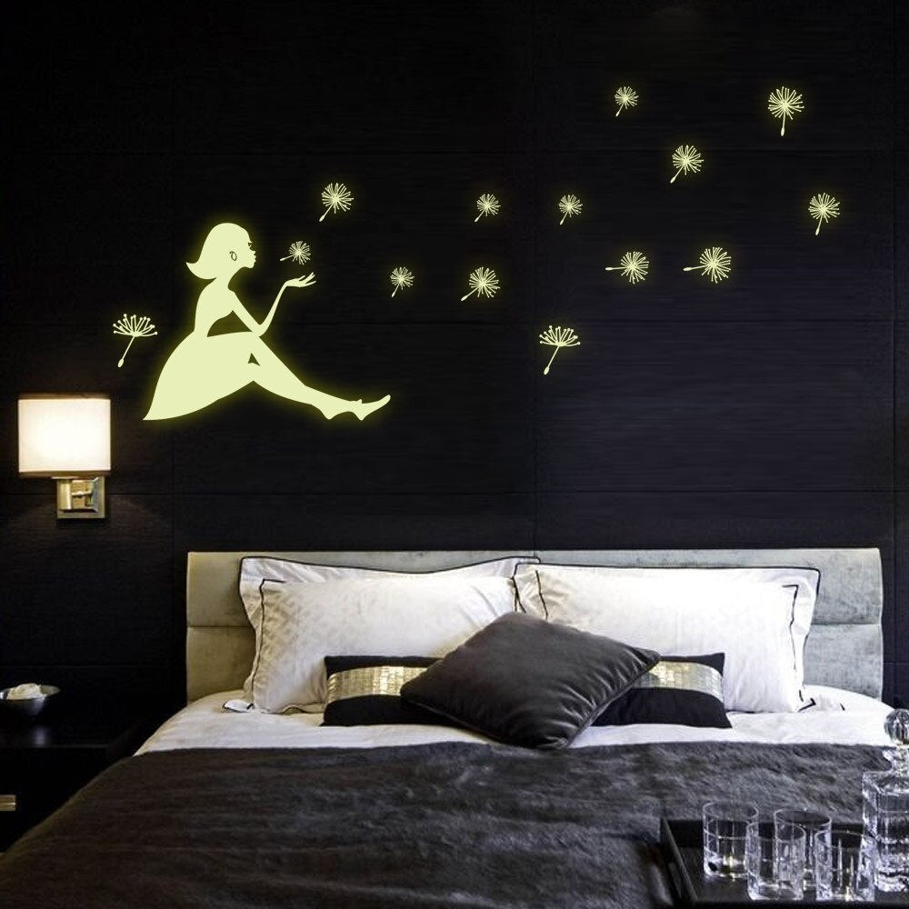 Dandelion Girl luminous Stickers Living Room Bedroom Decoration Wall Stickers Muursticker Kinderkamer - happyshop365247