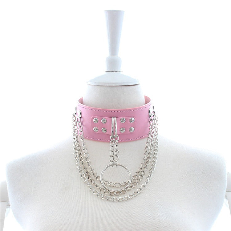 Adult Products Leather Sexy Neck Cover Tie Women's Flirting Toy Neck Cover Chain Lock Butterfly Traction Chain - happyshop365247