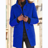 Fashion Stand Collar Woolen Coat With Pockets Fall Winter Casual Button Outwear For Women Clothing - happyshop365247
