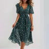 Chiffon Printed Short Sleeve Dress Summer Elegant V-neck Dresses Womens Clothing - happyshop365247