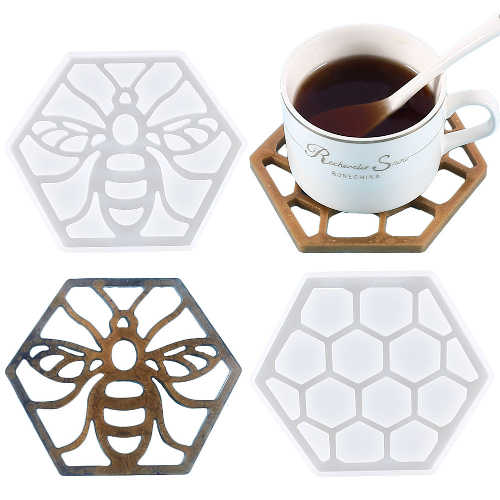 Diy Crystal Glue Bee Hive Hollow Coaster Irregular Hexagonal Silicone Mold