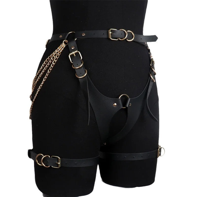 New trendy adult sexual products, couple's sexual restraint clothing, leggings chain with leather belt - happyshop365247