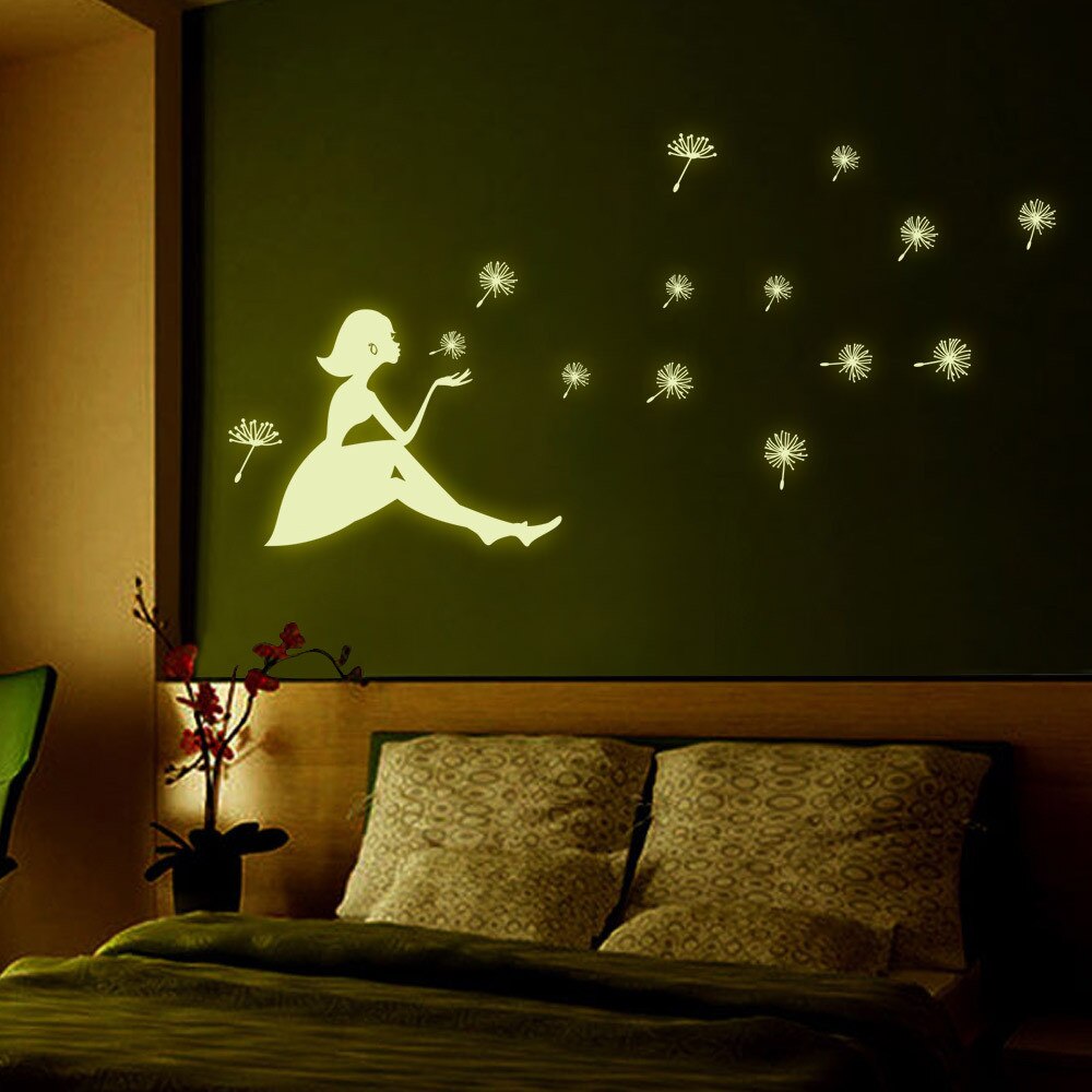 Dandelion Girl luminous Stickers Living Room Bedroom Decoration Wall Stickers Muursticker Kinderkamer - happyshop365247