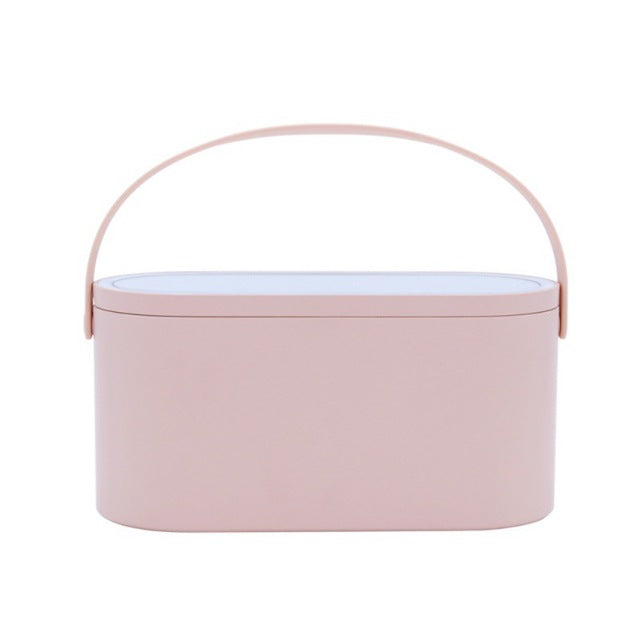 Portable Makeup Case Makeup Mirror With Led Light Creative 2 In 1 Cosmetic Storage Box Travel Cosmetic Bag Container - happyshop365247