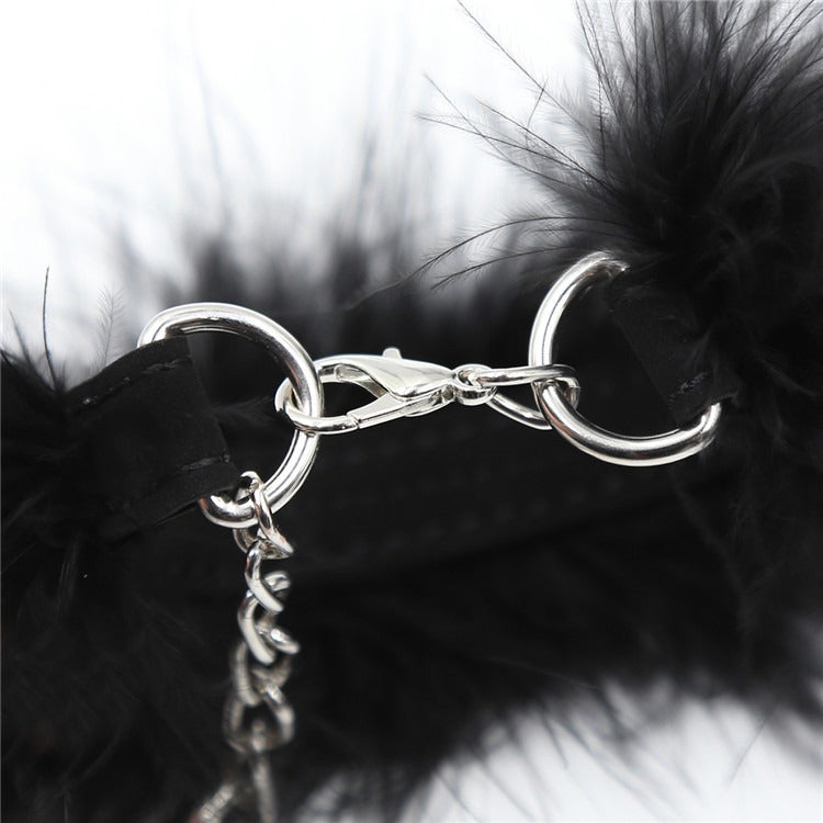 Binding Handcuffs Hand And Foot Cuffs Short Feather Small Handcuffs Feather Black Adult Products - happyshop365247