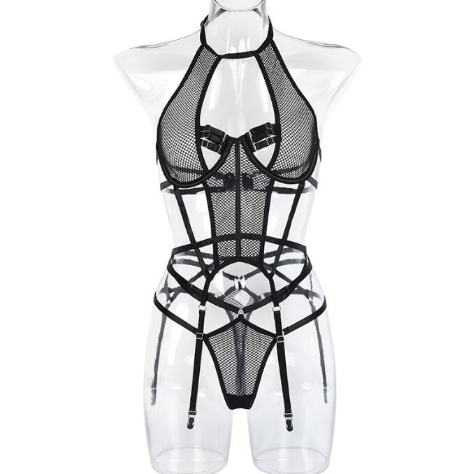 Lace Grid Stitching See Through Self Cultivation Sling Sex Appealing Bodysuit - happyshop365247