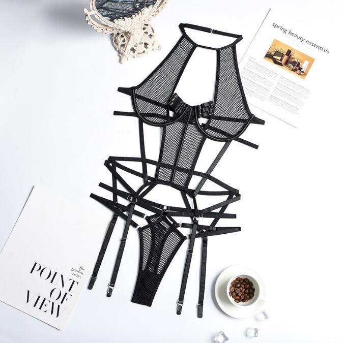 Lace Grid Stitching See Through Self Cultivation Sling Sex Appealing Bodysuit - happyshop365247