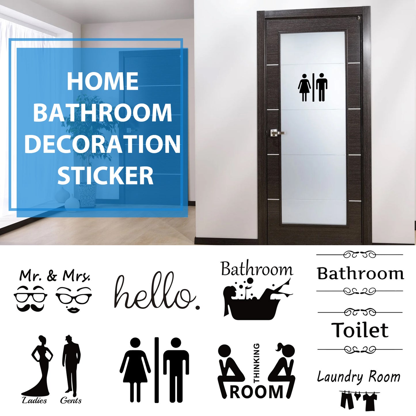 Home Bathroom Decor Wall Stickers Art Stickers Creative Home Decor Bathroom Cute Door Stickers - happyshop365247