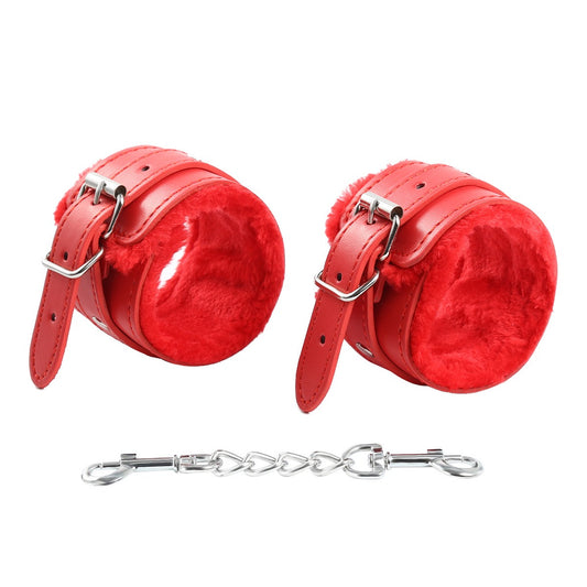 Funny Adult Articles Plush Black Handcuffs Red Pink Leather Adult Articles Tie Hands With Iron Chains - happyshop365247
