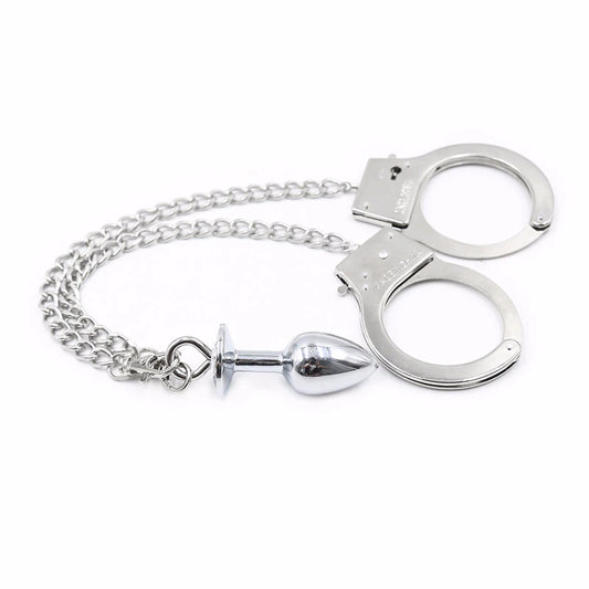 New Metal Bondage Sex Handcuffs Connect with Anal Plug Adult SM Sex Toys Bondage Fetish Sex Products - happyshop365247