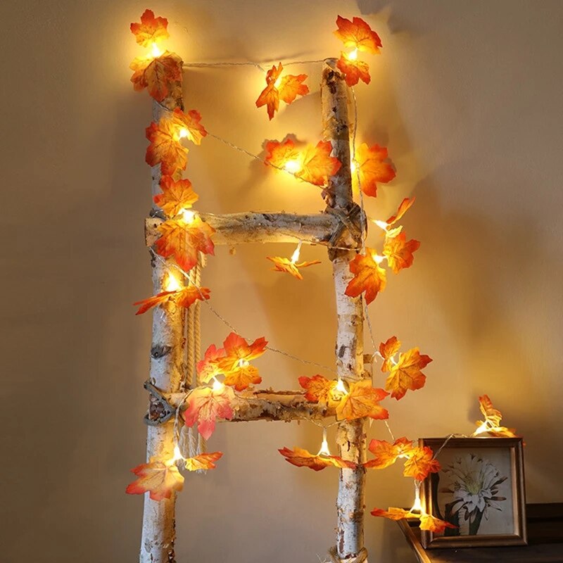 2 M 20LED Artificial Leaf Garland Plants Vine Fake Foliage Handmade for Home Decor Wedding Decoration DIY Wreath Silk Flower - happyshop365247