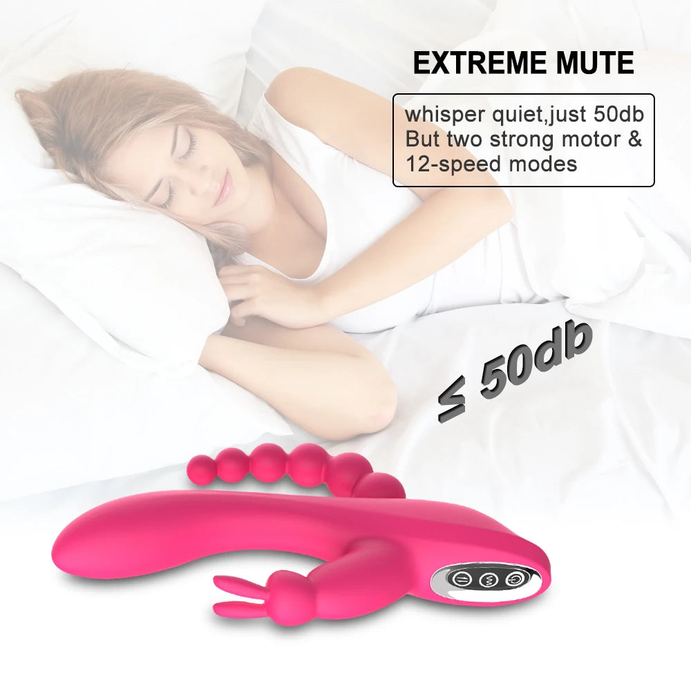 12 Speeds Waterproof Rechargeable Rabbit Vibrator G-spot and P-spot Anal Clit Stimulator Dildo Adult Sex Toys for Women - happyshop365247