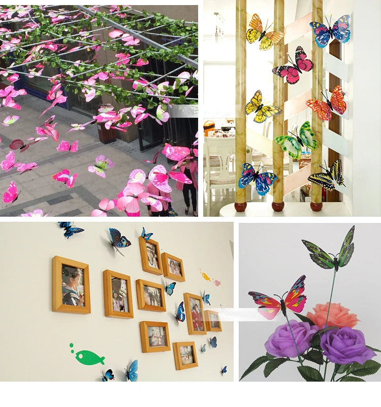 New Style 12Pcs Double Layer 3D Butterfly Wall Stickers Home Room Decor Butterflies For Wedding Decoration Magnet Fridge Decals - happyshop365247