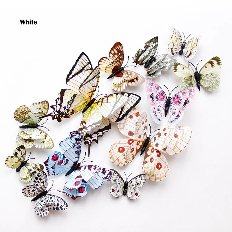 New Style 12Pcs Double Layer 3D Butterfly Wall Stickers Home Room Decor Butterflies For Wedding Decoration Magnet Fridge Decals - happyshop365247