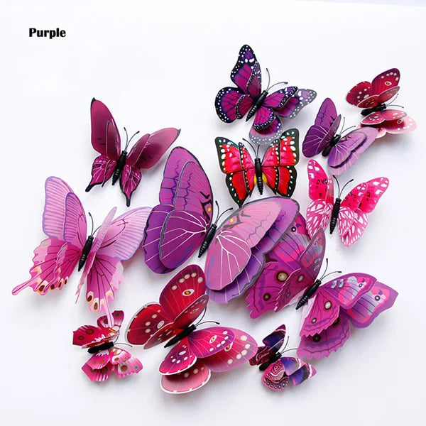New Style 12Pcs Double Layer 3D Butterfly Wall Stickers Home Room Decor Butterflies For Wedding Decoration Magnet Fridge Decals - happyshop365247