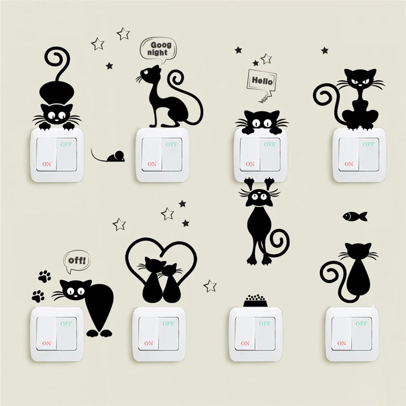 Lovely Cat Light Switch Phone Wall Stickers For Kids Rooms Diy Home Decoration Cartoon Animals Wall Decals Pvc Mural Art - happyshop365247