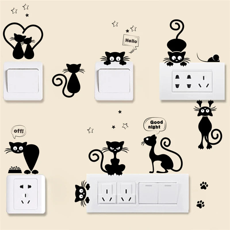 Lovely Cat Light Switch Phone Wall Stickers For Kids Rooms Diy Home Decoration Cartoon Animals Wall Decals Pvc Mural Art - happyshop365247