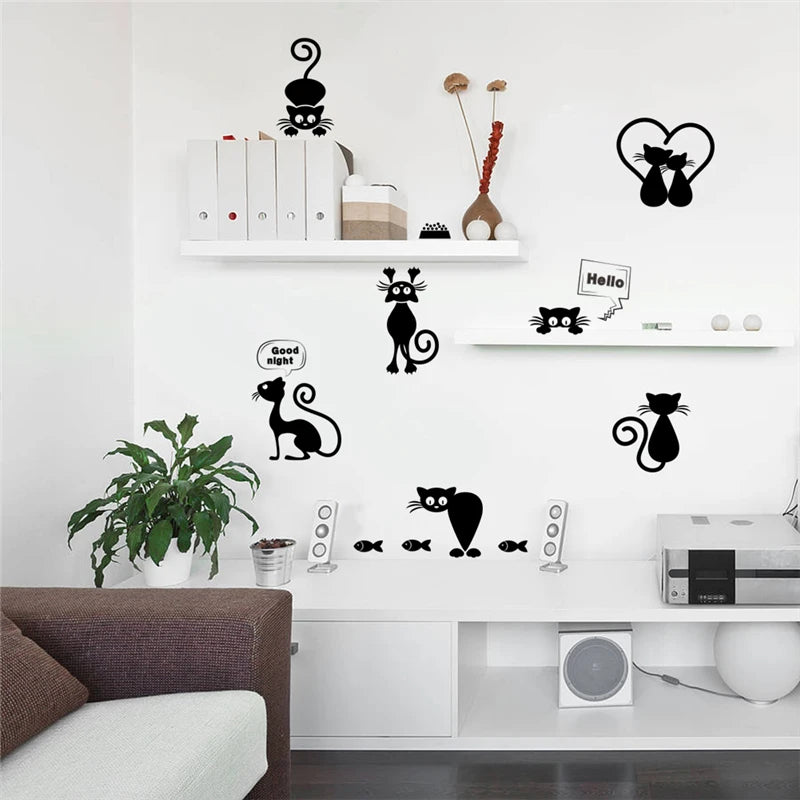 Lovely Cat Light Switch Phone Wall Stickers For Kids Rooms Diy Home Decoration Cartoon Animals Wall Decals Pvc Mural Art - happyshop365247