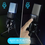 Condenser Professional Microphone Mic For PC Laptop Computer Gaming USB Wired Streaming Podcast Studio Mike Kit Gamer Accessory