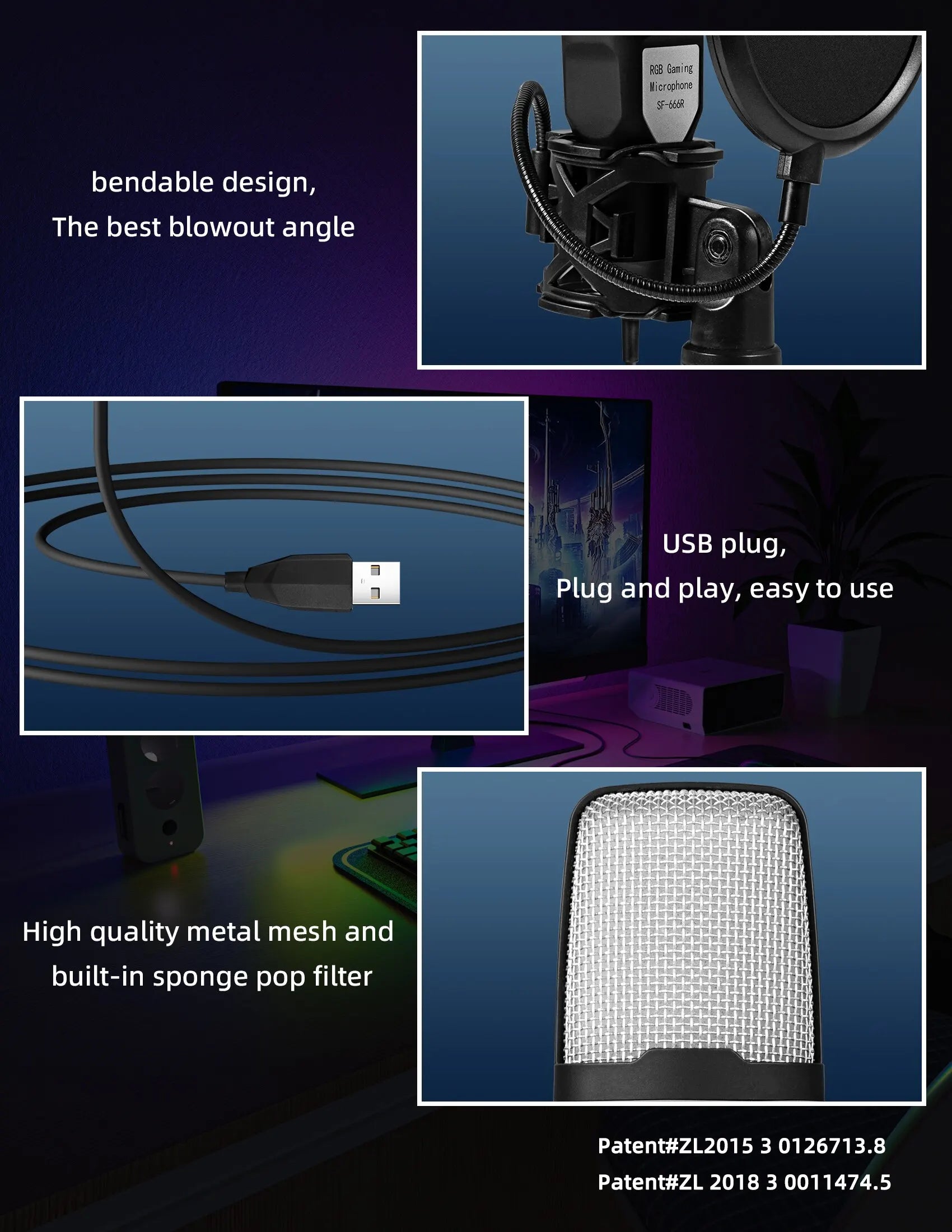 Condenser Professional Microphone Mic For PC Laptop Computer Gaming USB Wired Streaming Podcast Studio Mike Kit Gamer Accessory - happyshop365247