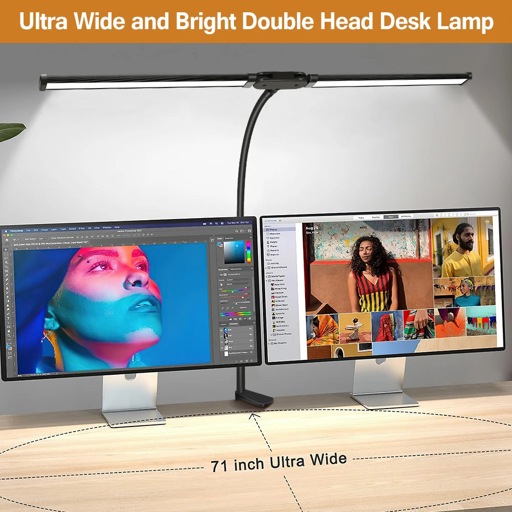 Double Head LED Clip Desk Lamp Architect Table Lamp for Home Office Lighting 3 Color Mode and 10 Dimmable Eye Protect Desk lamps - happyshop365247