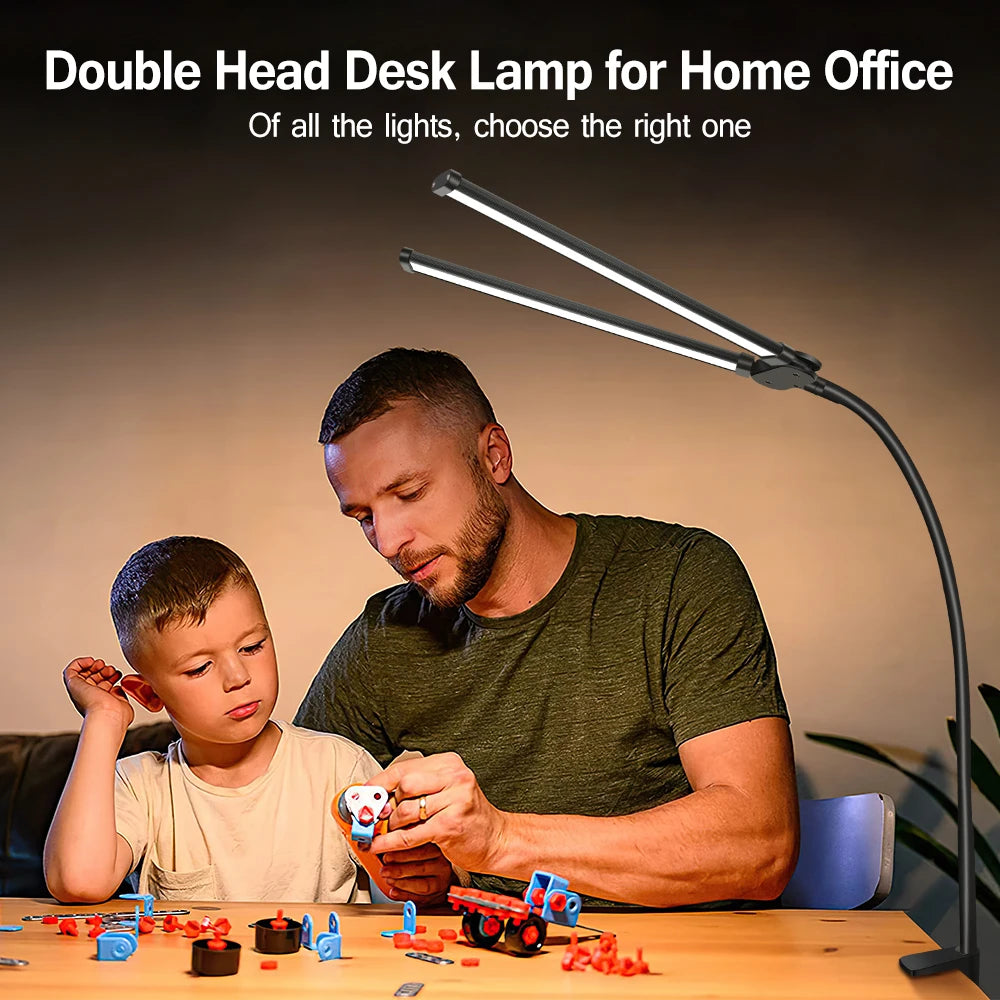 Double Head LED Clip Desk Lamp Architect Table Lamp for Home Office Lighting 3 Color Mode and 10 Dimmable Eye Protect Desk lamps - happyshop365247