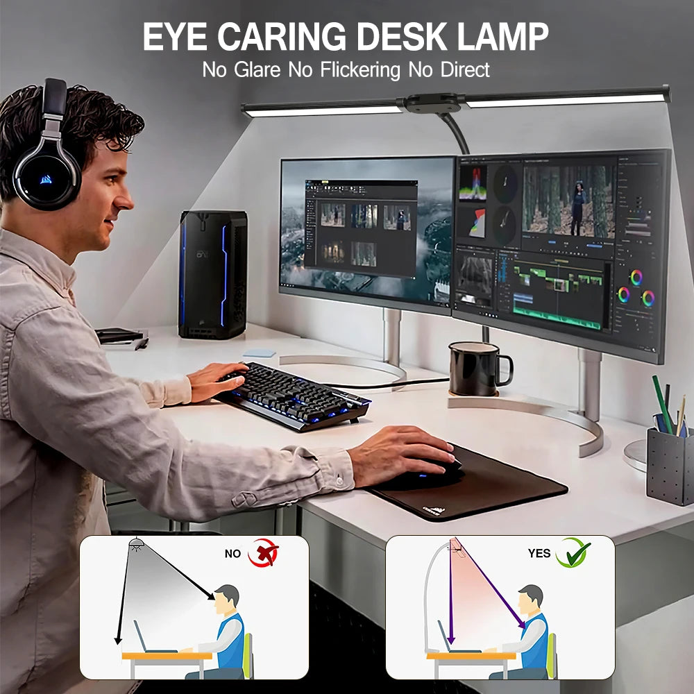 Double Head LED Clip Desk Lamp Architect Table Lamp for Home Office Lighting 3 Color Mode and 10 Dimmable Eye Protect Desk lamps - happyshop365247