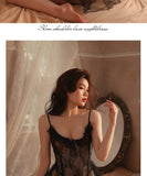 Babydolls Deep V-strap tight lace pattern perspective sexy lingеrie set call of the night promotions 99% sales fuck nightgowns