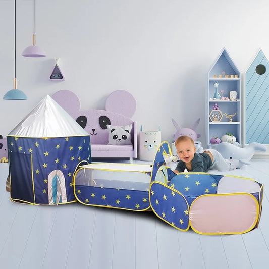 3 In 1 Tunnel Spaceship Tent House Play Toys Foldable Children Crawling Portable Ocean Pool Houses Toy Tents For Girls & Boys - happyshop365247