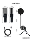 Condenser Professional Microphone Mic For PC Laptop Computer Gaming USB Wired Streaming Podcast Studio Mike Kit Gamer Accessory