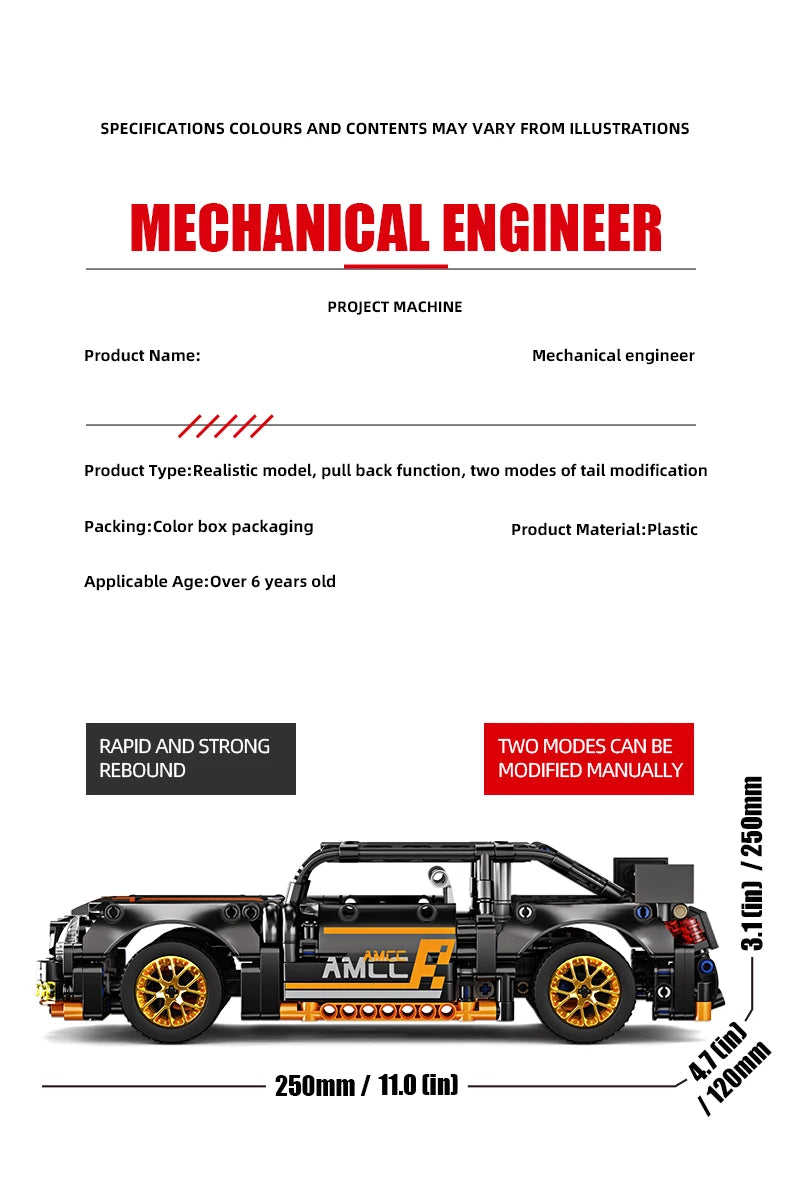 ToylinX 1/18 Sports Car Series Collectible Car 520pcs Building Technology Model Boy Kids Educational Racing Toy for Festive gift - happyshop365247