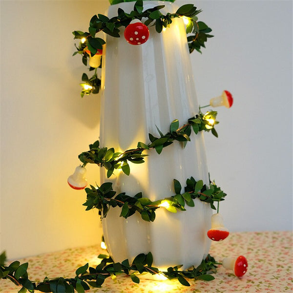 2 M 20LED Artificial Leaf Garland Plants Vine Fake Foliage Handmade for Home Decor Wedding Decoration DIY Wreath Silk Flower