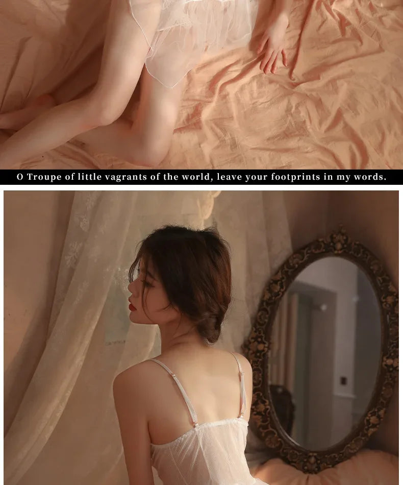 Babydolls Deep V-strap tight lace pattern perspective sexy lingеrie set call of the night promotions 99% sales fuck nightgowns - happyshop365247