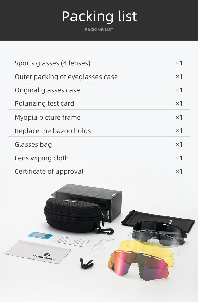 ROCKBROS Cycling Polarized Glasses 4Lens Interchangeable Myopia Frame Sunscreen UV400 Protection Sunglasses Men MTB Bike Glasses - happyshop365247