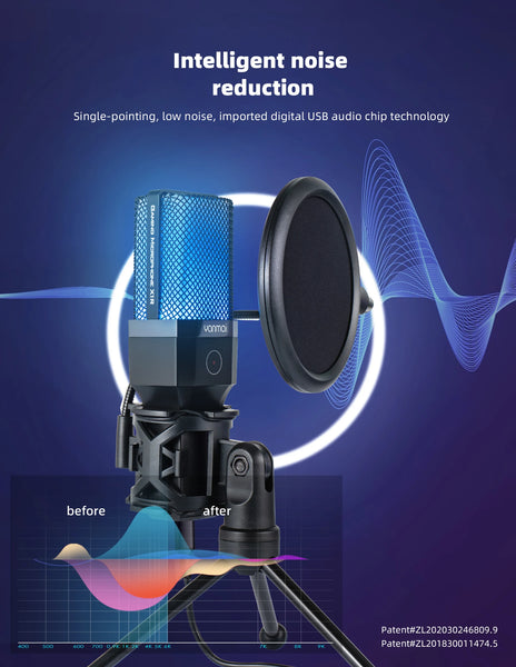 Condenser Professional Microphone Mic For PC Laptop Computer Gaming USB Wired Streaming Podcast Studio Mike Kit Gamer Accessory