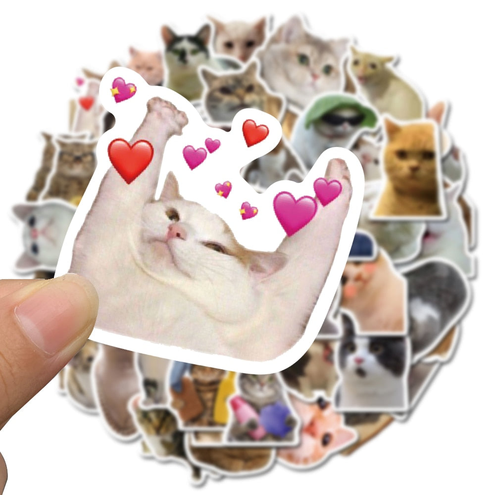 10/50PCS Cat MEME Funny Animals Stickers Vintage Toy DIY Kids Notebook Luggage Motorcycle Laptop Refrigerator Decals Graffiti - happyshop365247