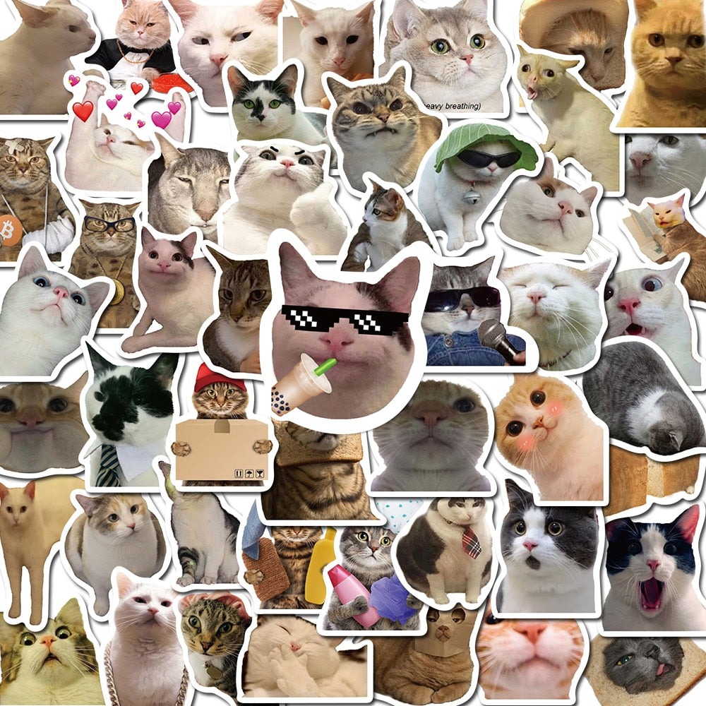 10/50PCS Cat MEME Funny Animals Stickers Vintage Toy DIY Kids Notebook Luggage Motorcycle Laptop Refrigerator Decals Graffiti - happyshop365247