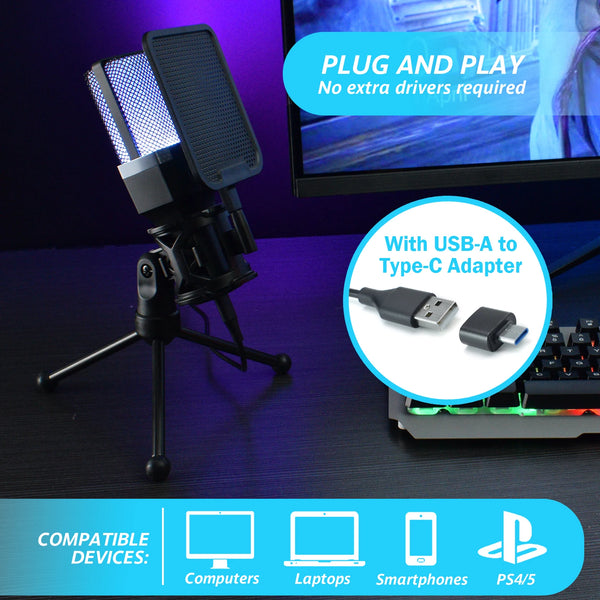 Condenser Professional Microphone Mic For PC Laptop Computer Gaming USB Wired Streaming Podcast Studio Mike Kit Gamer Accessory