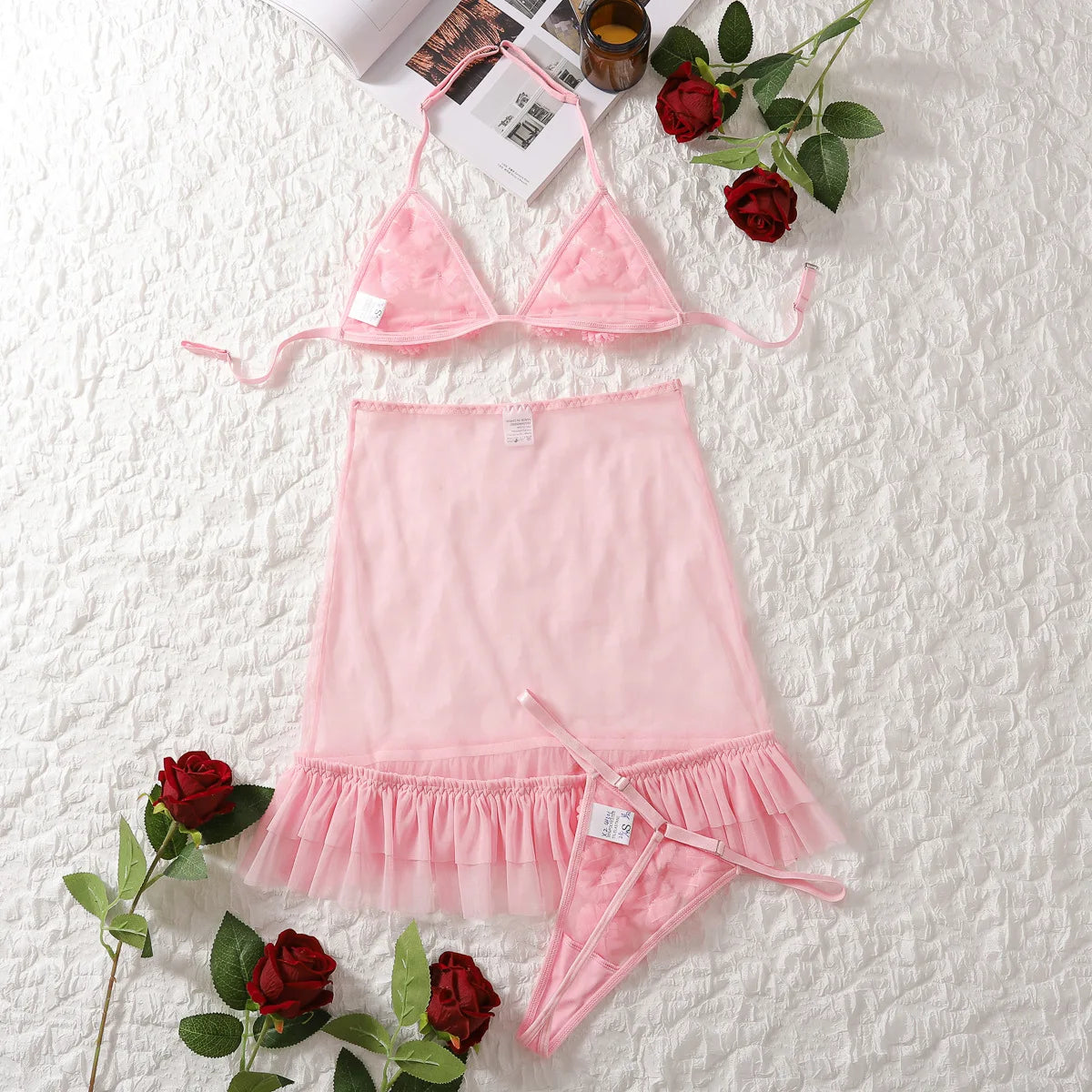 Sexy Babydolls Flower decoration perspective suspender mesh beach wind fuck nightgowns call of the night promotions 99% sales - happyshop365247