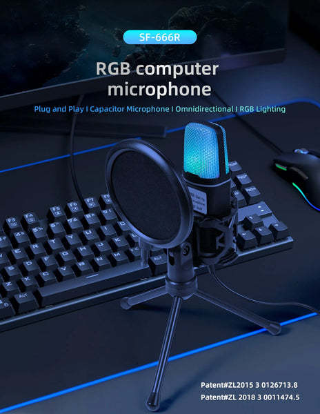 Condenser Professional Microphone Mic For PC Laptop Computer Gaming USB Wired Streaming Podcast Studio Mike Kit Gamer Accessory