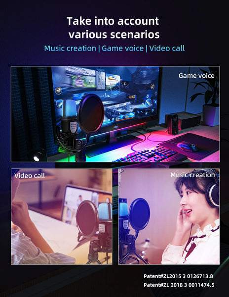 Condenser Professional Microphone Mic For PC Laptop Computer Gaming USB Wired Streaming Podcast Studio Mike Kit Gamer Accessory
