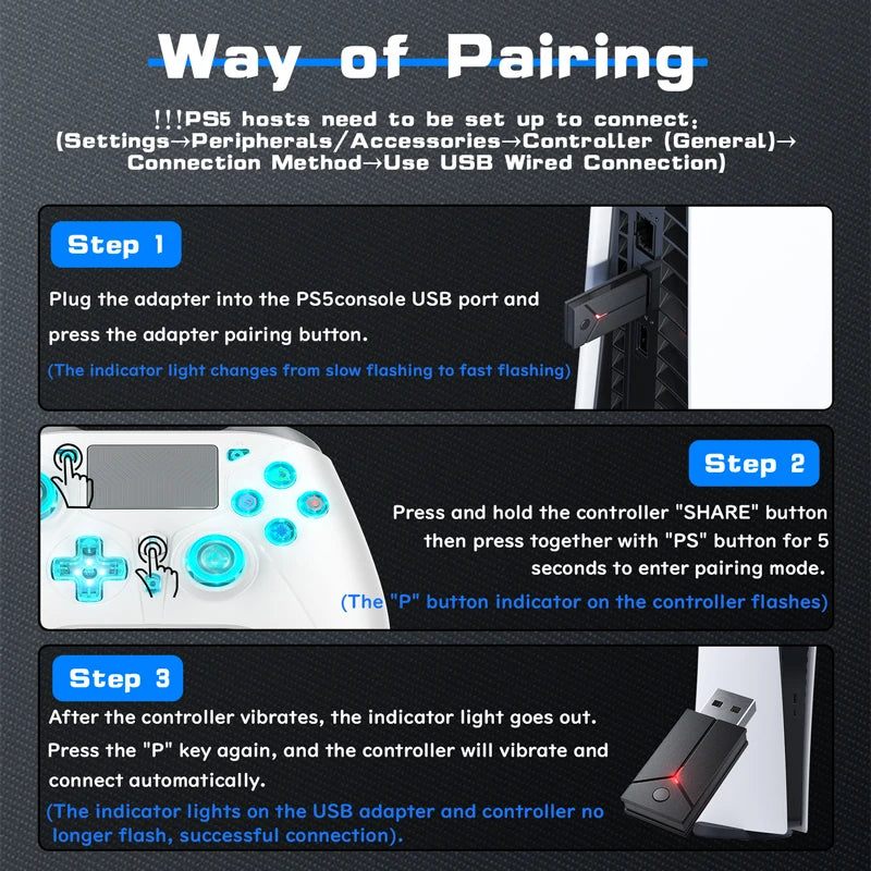 Wireless Controller For PS5 Console Supports BLACK MYTH WUKONG W/ Turbo Dual Vibration For Steam/PC Game Control Accessories - happyshop365247